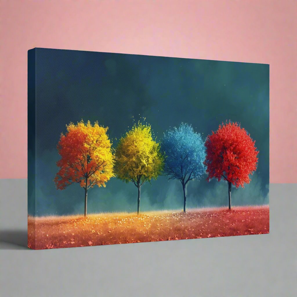 Colorful Matte Canvas. Vibrant Tree Art