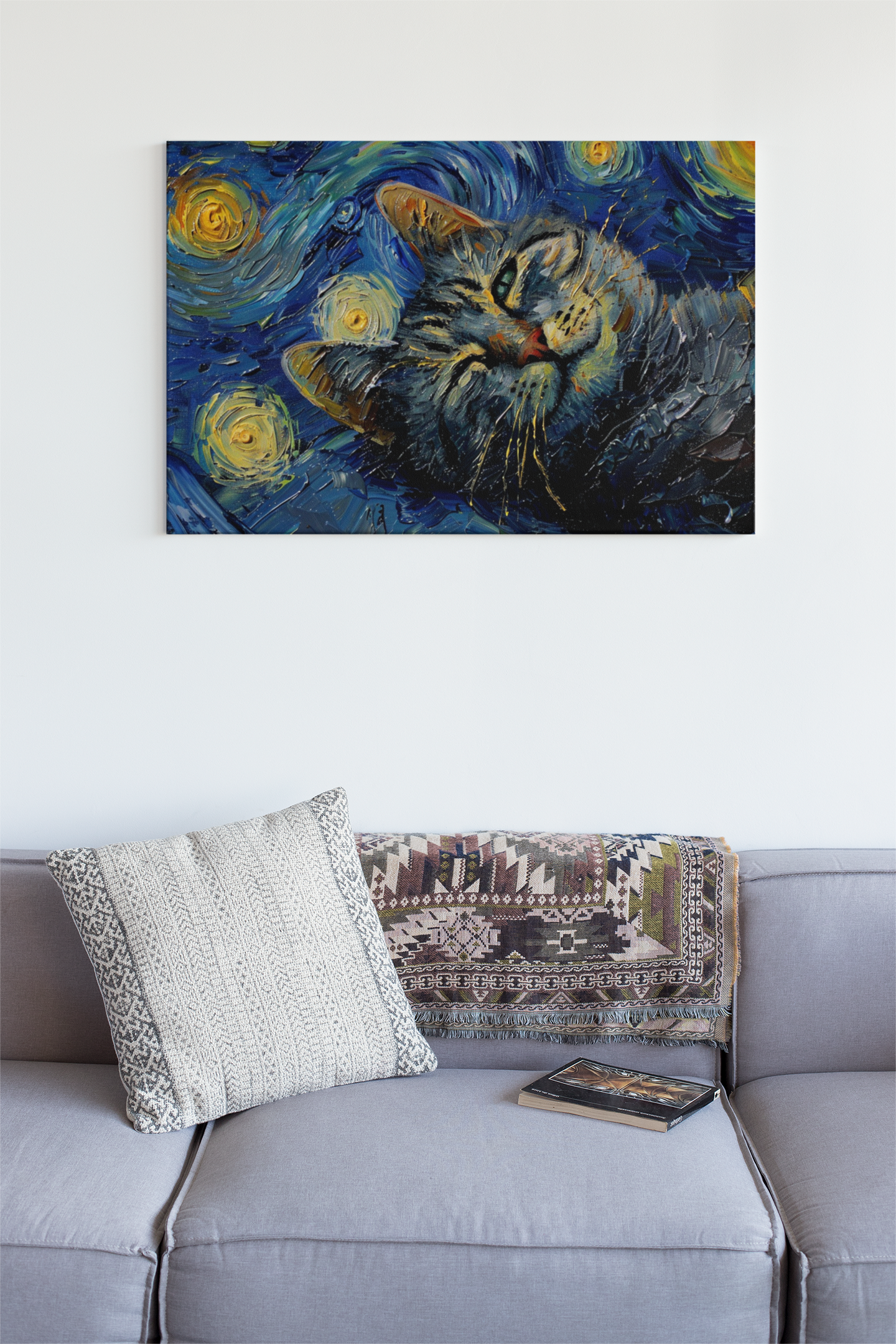 Magical Cat in a Starry Night CANVAS. 40x28, 47x31