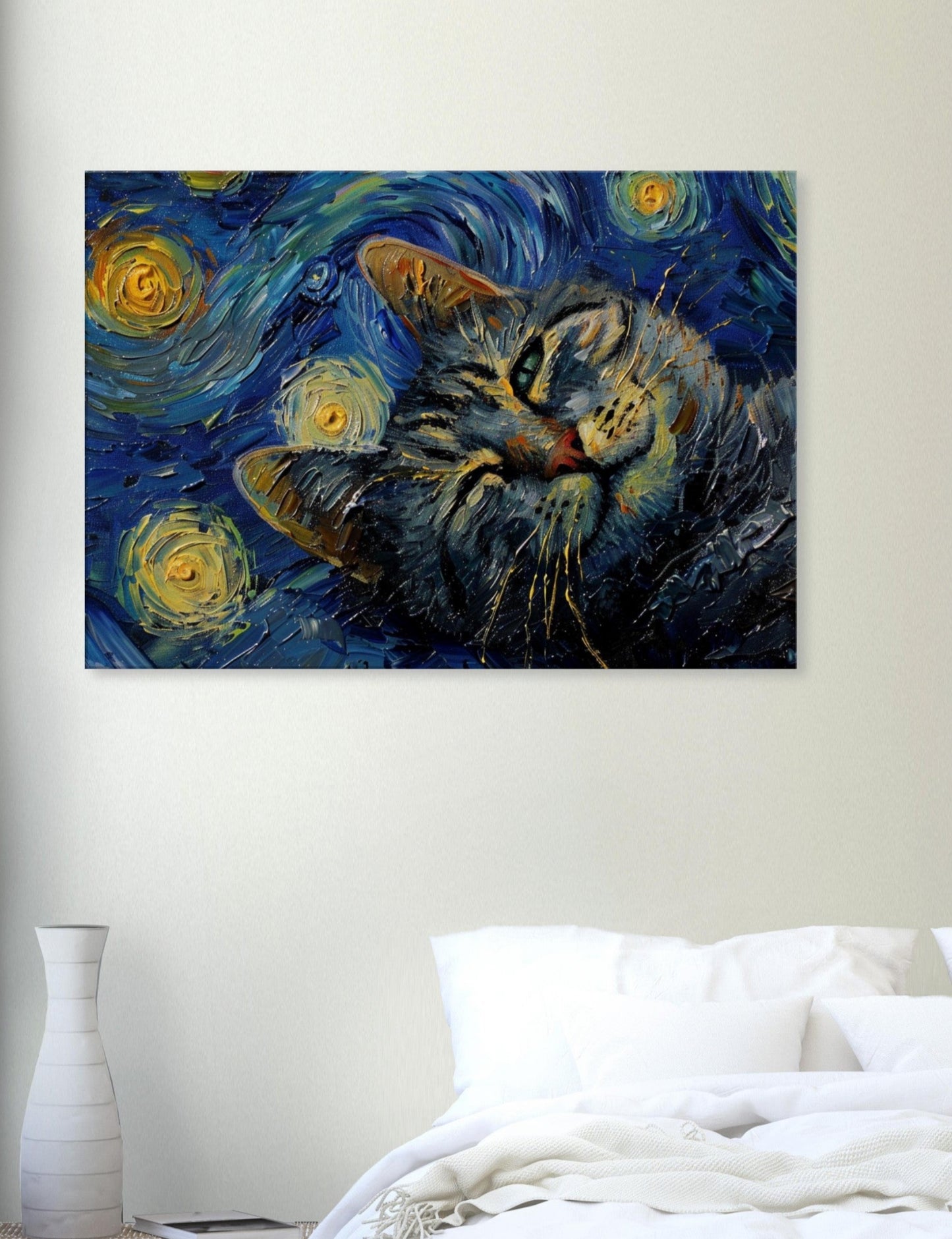 Magical Cat in a Starry Night CANVAS. 40x28, 47x31