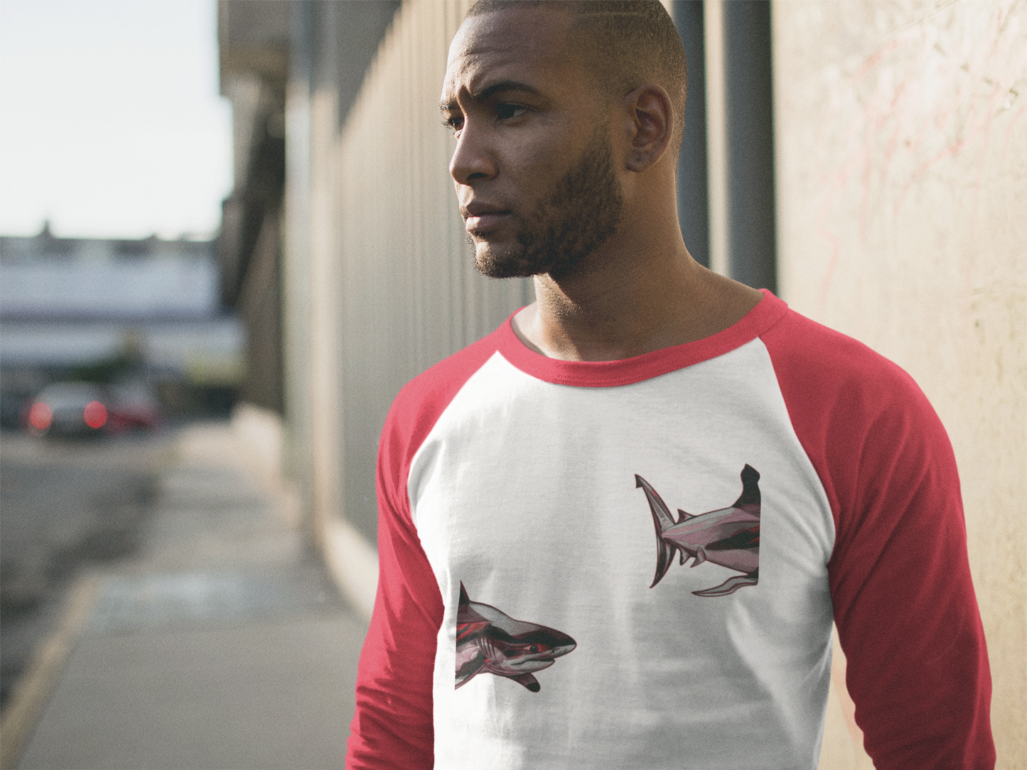 Unisex 3\4 Sleeve. Shark Collection. 4 colors