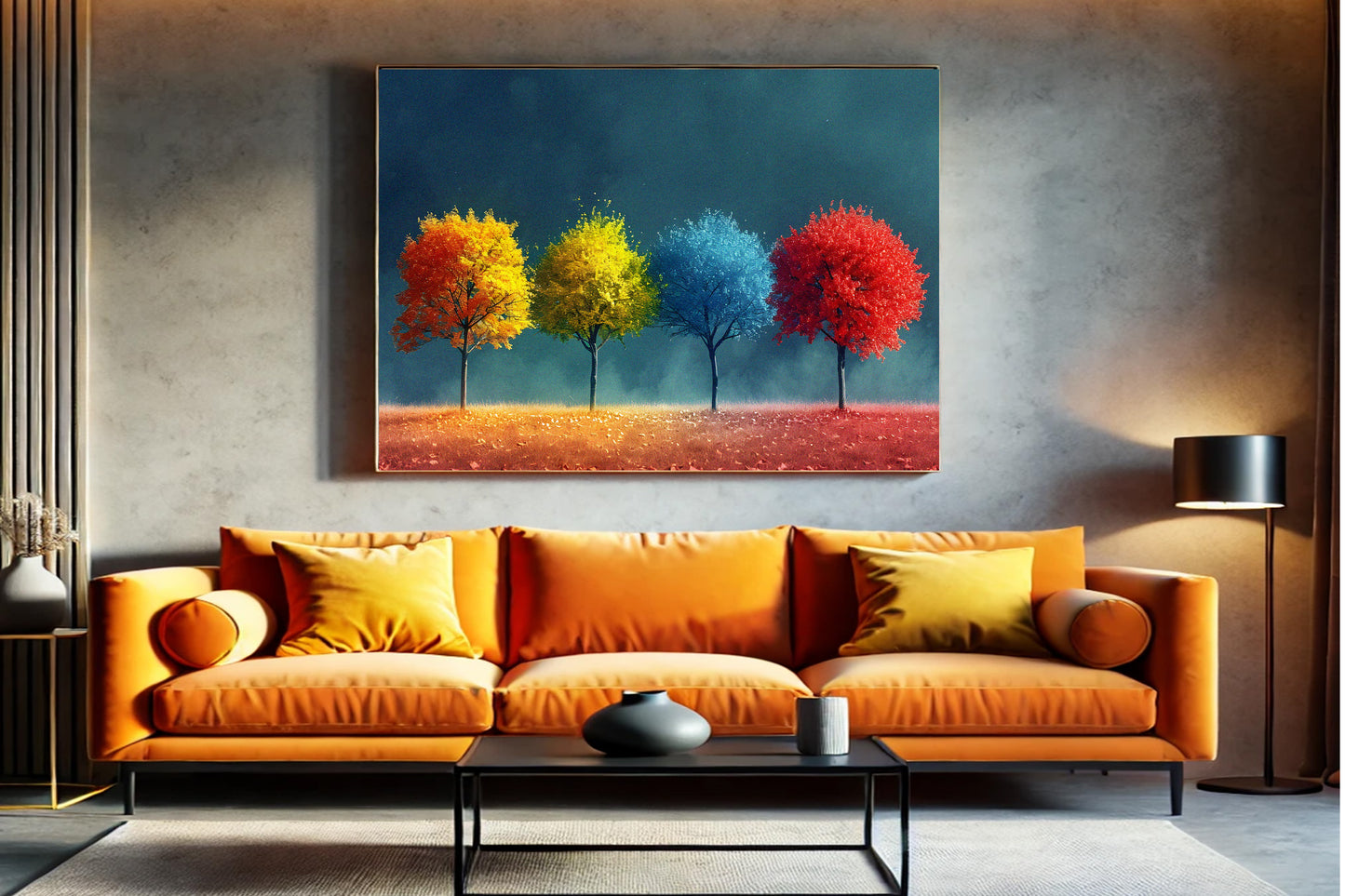 Colorful Matte Canvas. Vibrant Tree Art