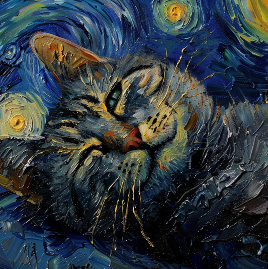 Magical Cat in a Starry Night CANVAS. 40x28, 47x31