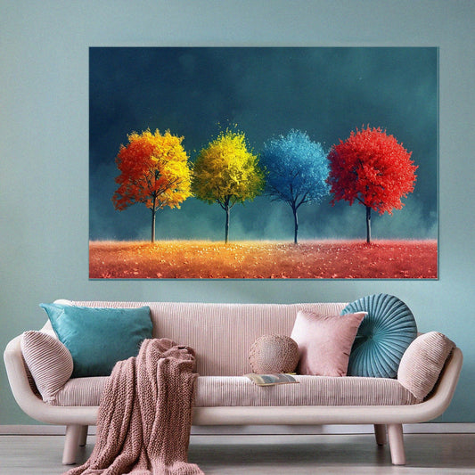 Colorful Matte Canvas. Vibrant Tree Art